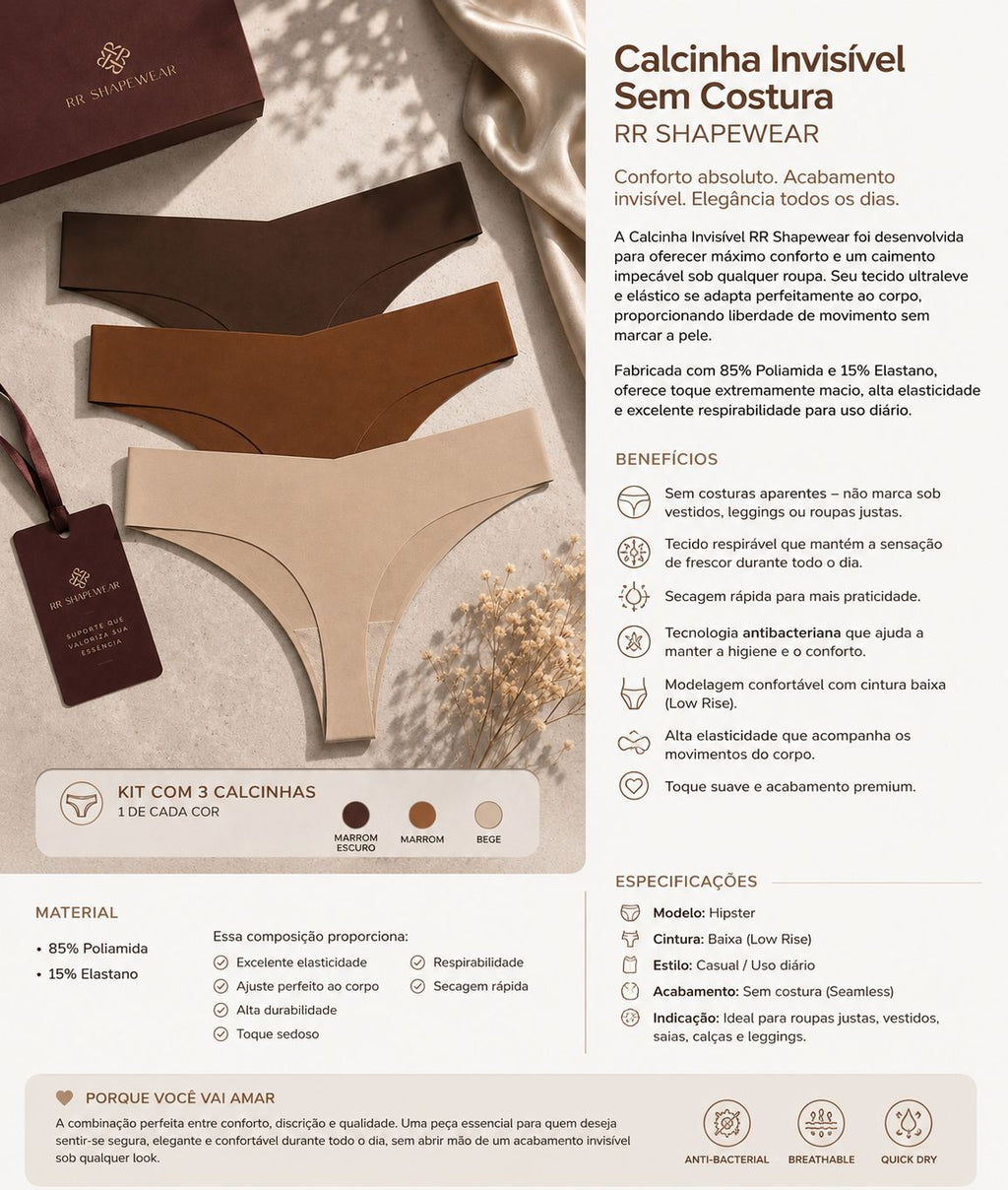 RR 14 - Calcinha Invisível sem Costura  - Toque Ultra Macio